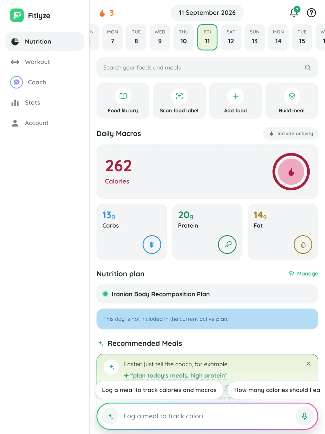 Fitlyze dashboard on a tablet with the sidebar